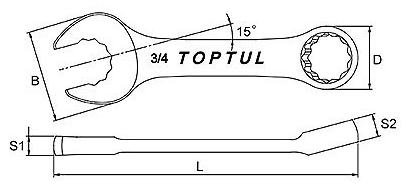 Cờ Lê Vòng Miệng Ngắn 5/16Inch Toptul ACAG1010_drawing