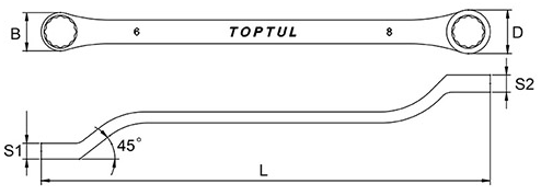 Cờ Lê 2 Đầu Vòng 45 Độ 5/16x3/8Inch Toptul ACEH1012_drawing