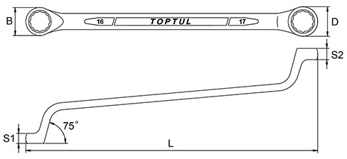 Cờ Lê 2 Đầu Vòng 75 Độ 11/16x13/16Inch Toptul ACEI2226_drawing