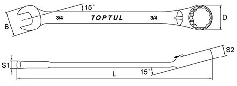 Cờ Lê Vòng Miệng Tự Động 1/2Inch Toptul ADAA1616_drawing