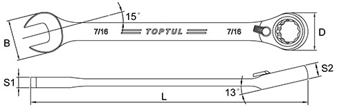 Cờ Lê Vòng Miệng Tự Động 9/16 Inch Toptul ADAF1818_drawing