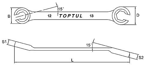 Cờ Lê 2 Đầu Miệng 12x13mm Toptul AEAA1213_drawing