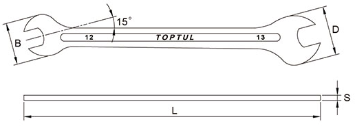 Cờ Lê 2 Đầu Miệng 14x15mm Toptul AEJA1415_drawing