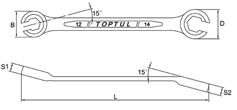 Cờ Lê 2 Đầu Miệng 7/16x1/2 TOPTUL AFEA1416_drawing