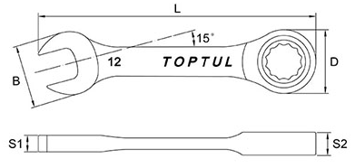 Cờ lê vòng miệng tự động ngắn 16mm TOPTUL AOAB1616_drawing