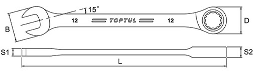 Cờ Lê Vòng Miệng Tự Động 16mm Toptul AOAF1616_drawing