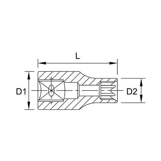 Tuýp Đầu Bông Đen E8 - 1/2Inch Dr. Toptul BAED1608_drawing