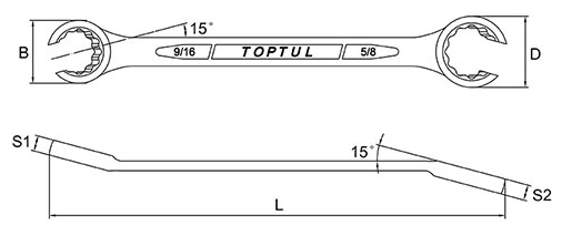 Cờ Lê 2 Đầu Miệng 9/16x5/8 TOPTUL AFEA1820_drawing