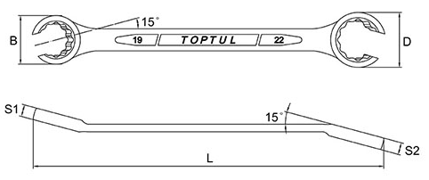 Cờ Lê 2 Đầu Miệng 36x41mm Toptul AEEA3641_drawing