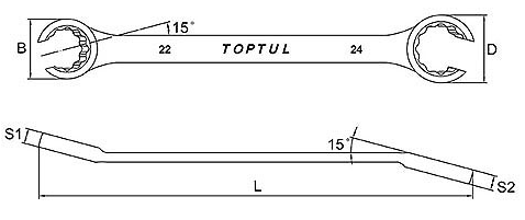 Cờ Lê 2 Đầu Miệng 16x18mm Toptul AEAA1618_drawing