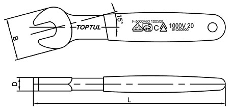 Cờ Lê 1 Đầu Miệng Cách Điện 13mm Toptul AAAT1313V4_drawing