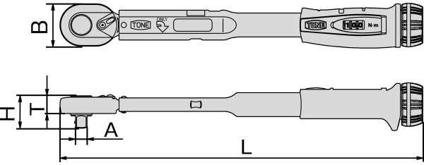 Cần Siết Lực 10-50Nm/12.7mm Tone T4MN50-A_drawing