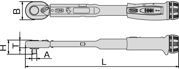Cần Siết Lực 20-100Nm/9.5mm Tone T3MN100-A_drawing
