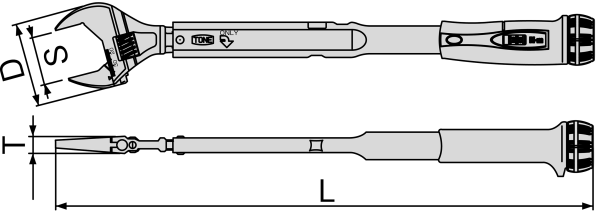 Cần Siết Lực Đầu Mỏ Lết 15-60Nm/10-27mm Tone TMWM60-A_drawing