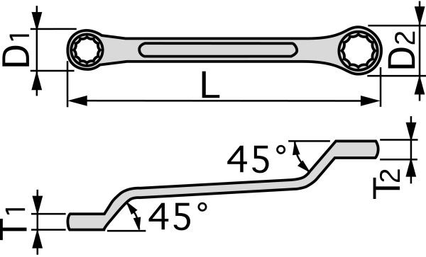 Cờ Lê 2 Đầu Vòng - Chòng 45 Độ 12x14mm Tone M45-1214_drawing