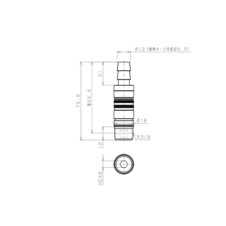 Bộ Đầu Ngạnh Nối Ống Dẫn Điều Khiển Nhiệt Độ Khuôn Đúc Dạng Thẳng, Có Van Tự Ngắt Pisco ASC10-ID09B03_drawing