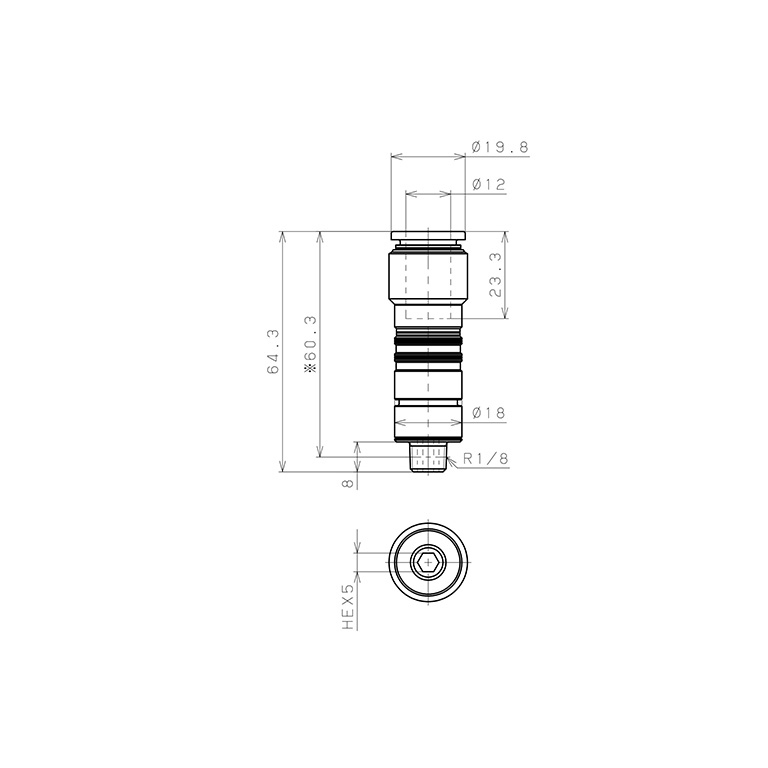 Bộ Đầu Nối Nhanh Ống Dẫn Điều Khiển Nhiệt Độ Khuôn Đúc Dạng Thẳng, Có Van Tự Ngắt Pisco ASC10-1201_drawing