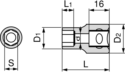 Đầu Khẩu DR.1/2 - 32mm Tone 4S-32_drawing