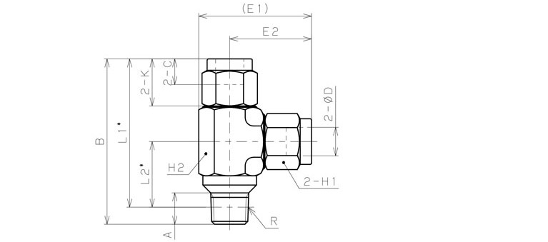 Đầu Ngạnh Nối Ống Có Đai Ốc Xiết Dạng Chữ T Ren Ngoài Pisco NSD0420-01-TP_drawing