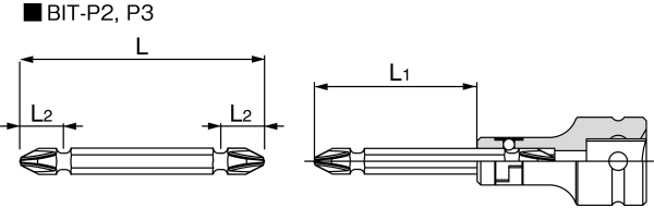 Mũi Vít 2 Đầu Bake DR.1/4 Tone BIT-P2_drawing