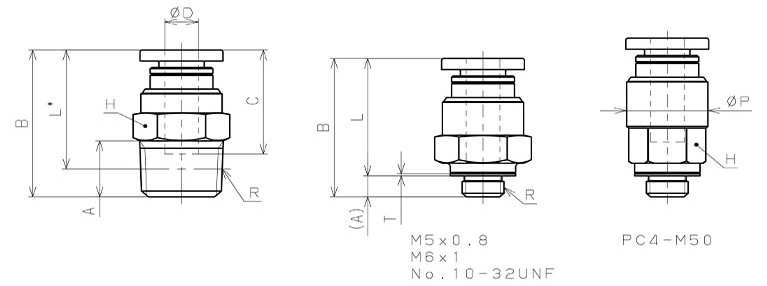 Đầu Nối Nhanh Khí Nén Dạng Thẳng Thân Lục Giác Ren Ngoài Pisco PC6-N3U_drawing