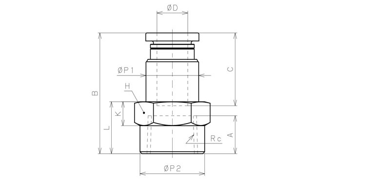 Đầu Nối Nhanh Khí Nén Dạng Thẳng Ren Trong Pisco PCF6-N1U_drawing