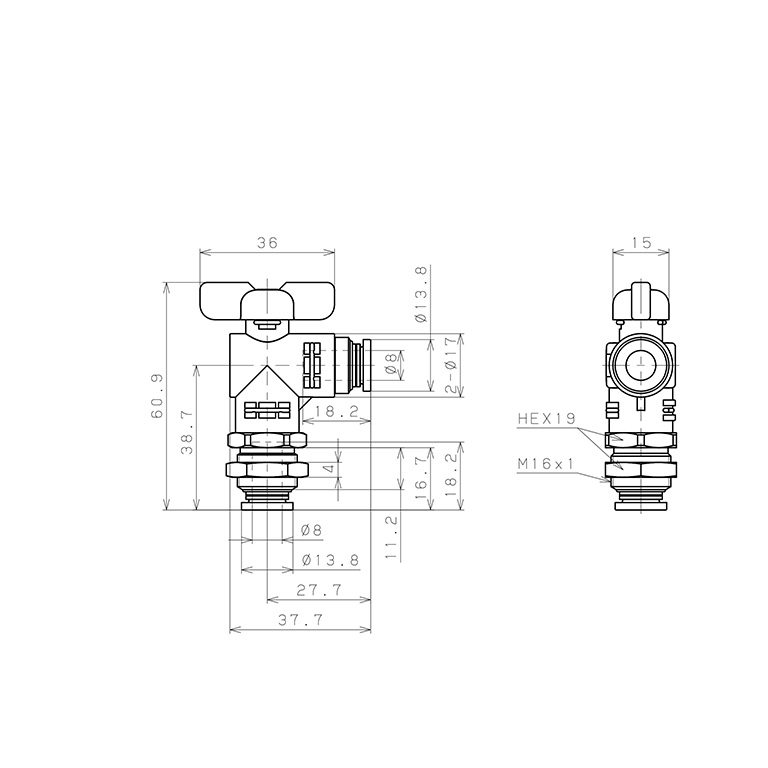 Van Bi Khí Nén, Loại 20 & 60 Pisco BVLM20-0808_drawing