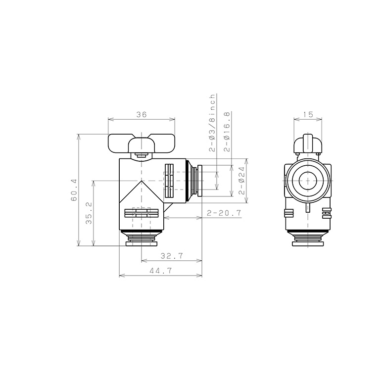 Van Bi Khí Nén, Loại 20 & 60 Pisco BVLU60-3/8-3/8_drawing