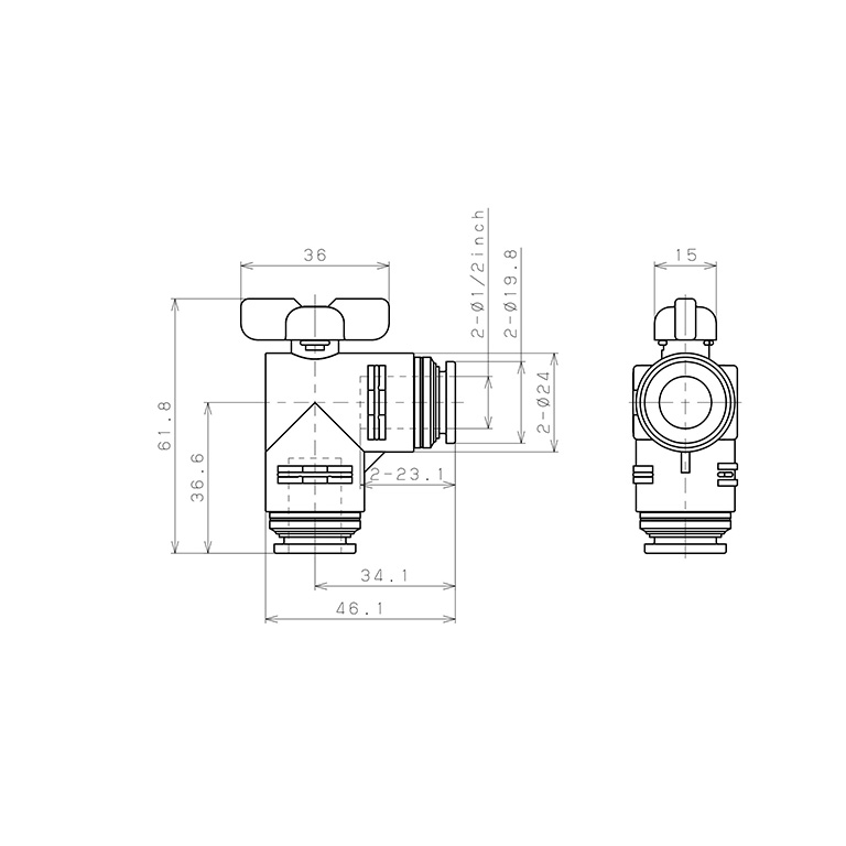 Van Bi Khí Nén, Loại 20 & 60 Pisco BVLU60-1/2-1/2_drawing