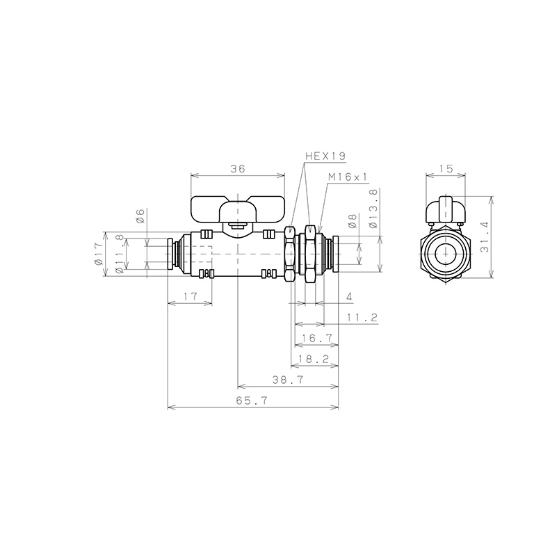 Van Bi Khí Nén, Loại 20 & 60 Pisco BVM20-0806_drawing