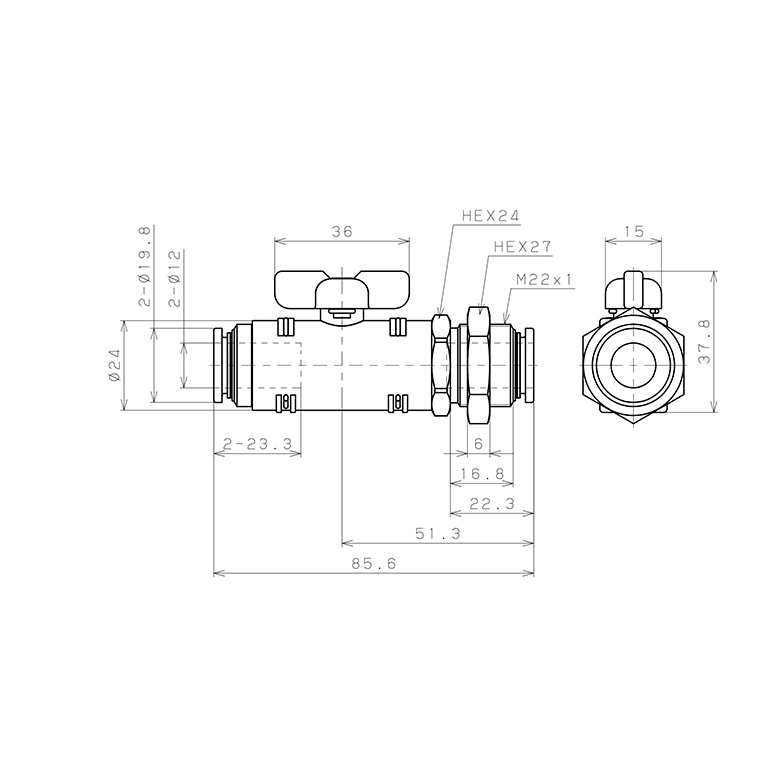 Van Bi Khí Nén, Loại 20 & 60 Pisco BVM60-1212_drawing