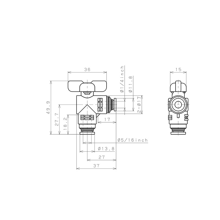 Van Bi Khí Nén, Loại 20 & 60 Pisco BVLG20-1/4-5/16_drawing