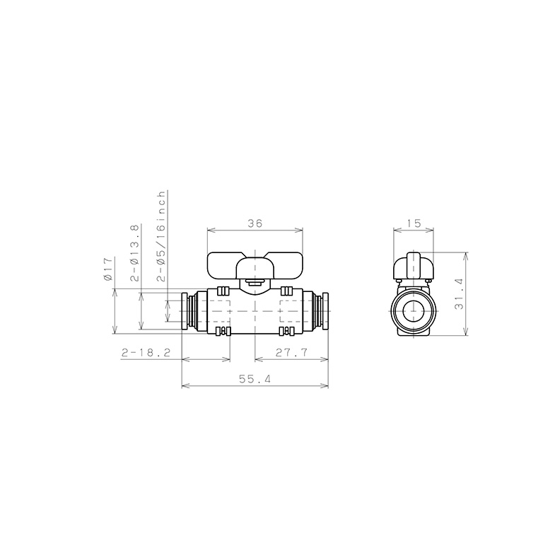 Van Bi Khí Nén, Loại 20 & 60 Pisco BVU20-5/16-5/16_drawing