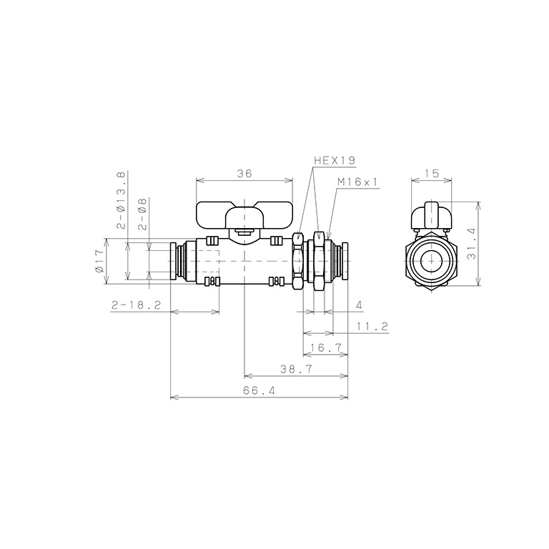 Van Bi Khí Nén, Loại 20 & 60 Pisco BVM20-0808_drawing