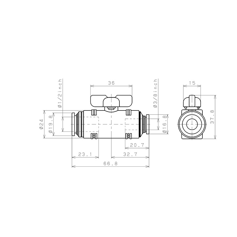 Van Bi Khí Nén, Loại 20 & 60 Pisco BVG60-1/2-3/8_drawing