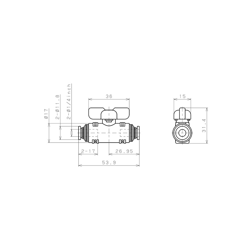 Van Bi Khí Nén, Loại 20 & 60 Pisco BVU20-1/4-1/4_drawing