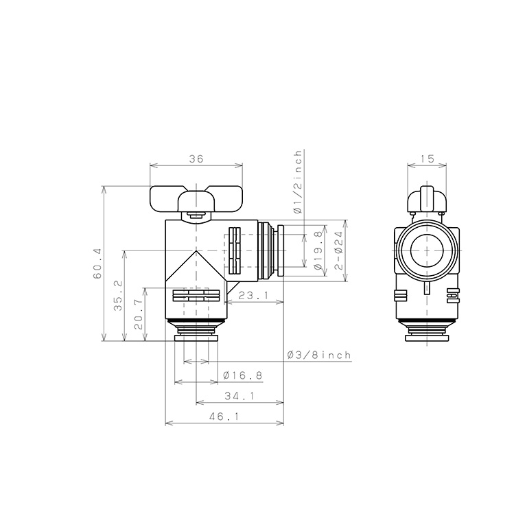 Van Bi Khí Nén, Loại 20 & 60 Pisco BVLG60-1/2-3/8_drawing