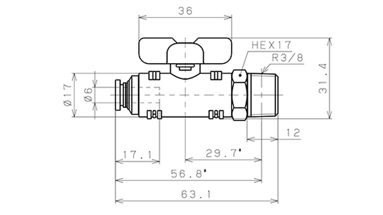 Van Bi Khí Nén Inox 304 Pisco BVC20-0603SUS_drawing