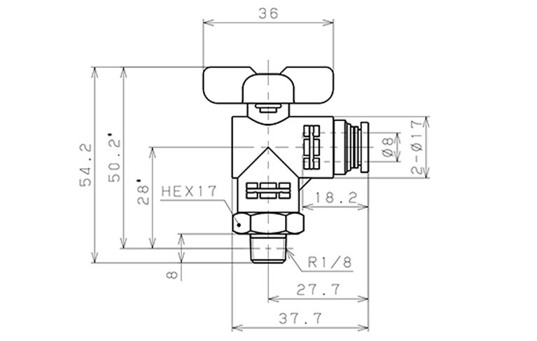 Van Bi Khí Nén Inox 304 Pisco BVLC20-0801SUS_drawing