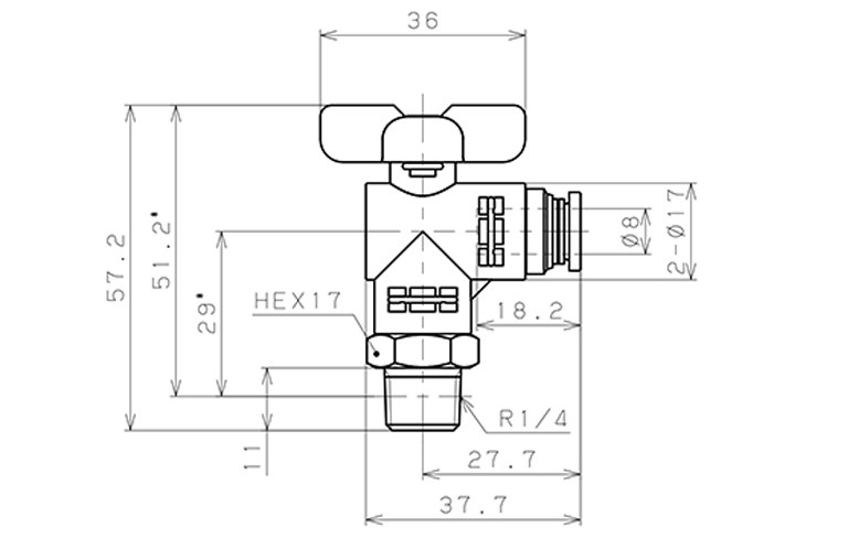 Van Bi Khí Nén Inox 304 Pisco BVLC20-0802SUS_drawing