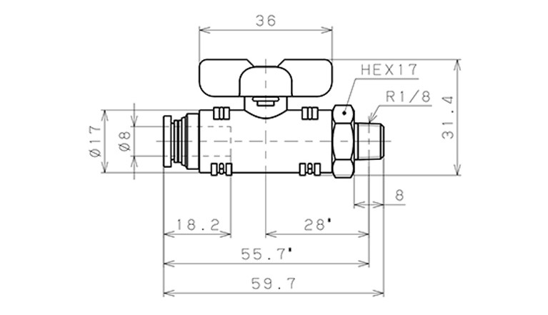 Van Bi Khí Nén Inox 304 Pisco BVC20-0801SUS_drawing