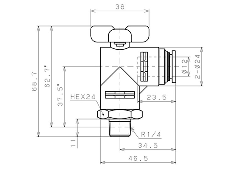 Van Bi Khí Nén Inox 304 Pisco BVLC60-1202SUS_drawing