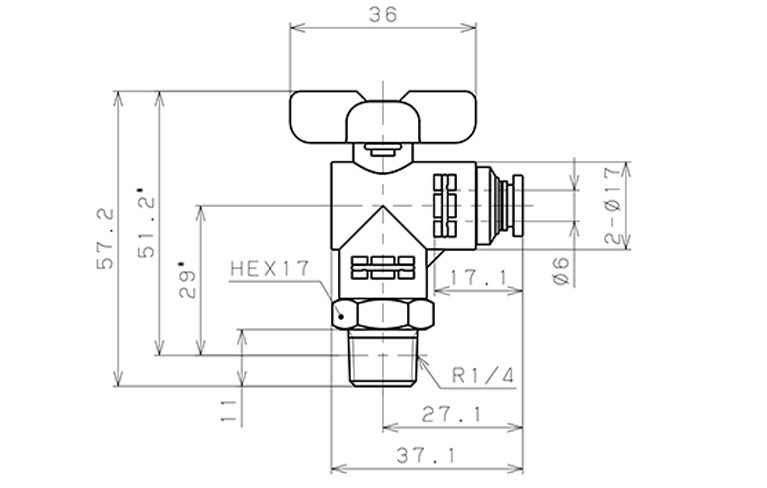 Van Bi Khí Nén Inox 304 Pisco BVLC20-0602SUS_drawing