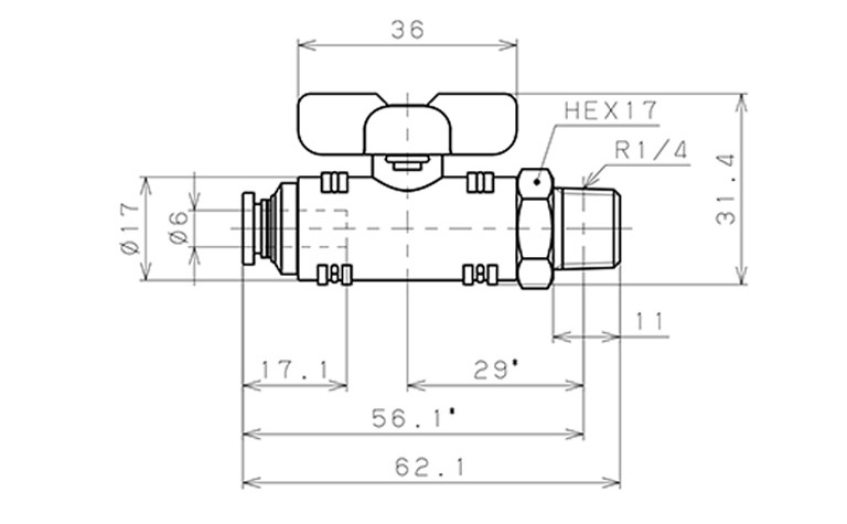 Van Bi Khí Nén Inox 304 Pisco BVC20-0602SUS_drawing