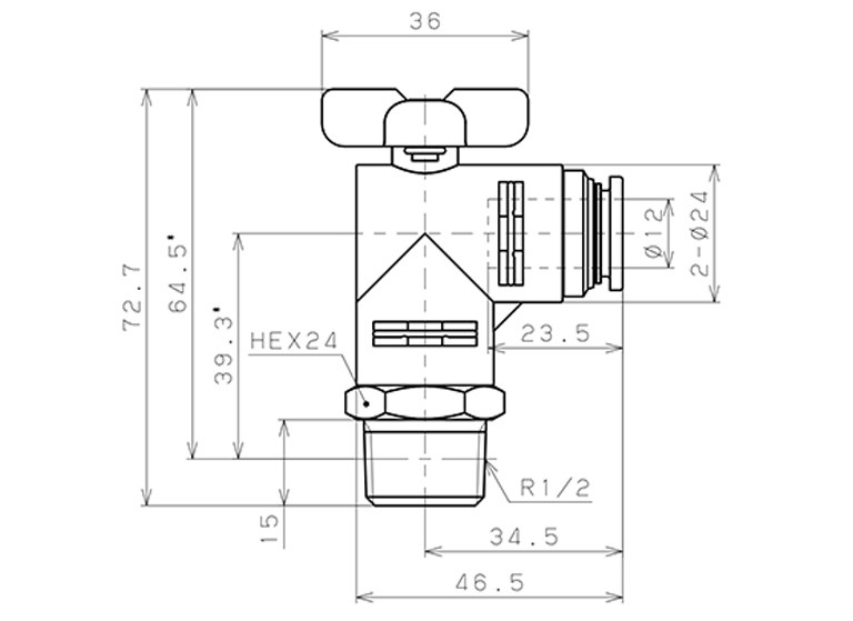 Van Bi Khí Nén Inox 304 Pisco BVLC60-1204SUS_drawing