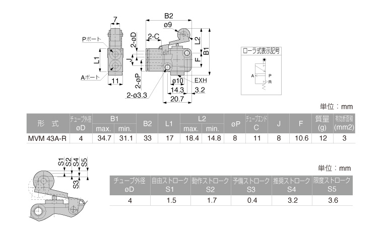 Van Khí Nén Loại Nhấn, Công Tắc Hành Trình Pisco MVM43A-R_drawing