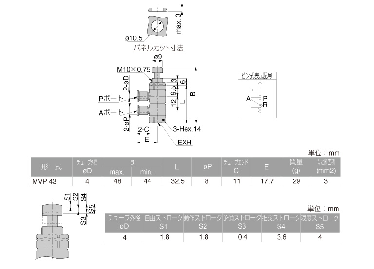 Van Khí Nén Loại Nhấn, Công Tắc Hành Trình Pisco MVP43_drawing