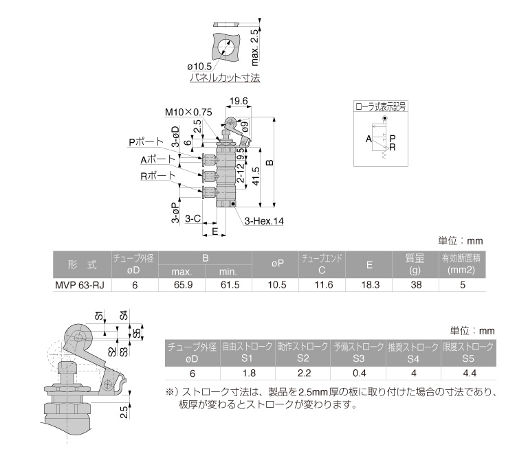 Van Khí Nén Loại Nhấn, Công Tắc Hành Trình Pisco MVP1/8 3-RJU_drawing