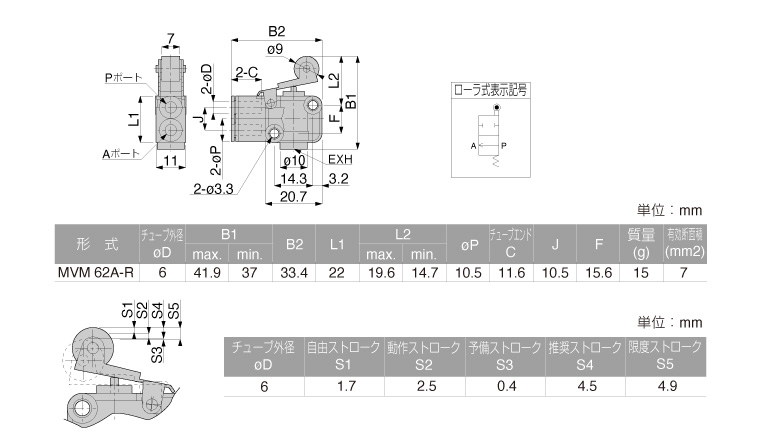 Van Khí Nén Loại Nhấn, Công Tắc Hành Trình Pisco MVM62A-R_drawing