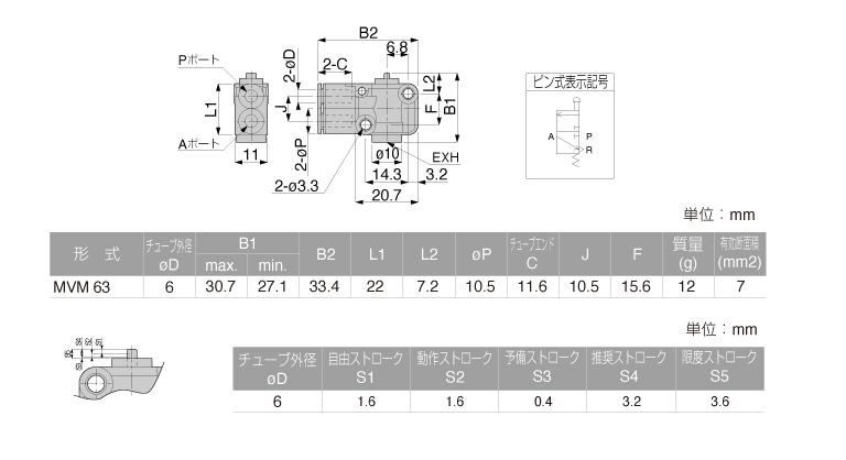 Van Khí Nén Loại Nhấn, Công Tắc Hành Trình Pisco MVM5/32 2_drawing